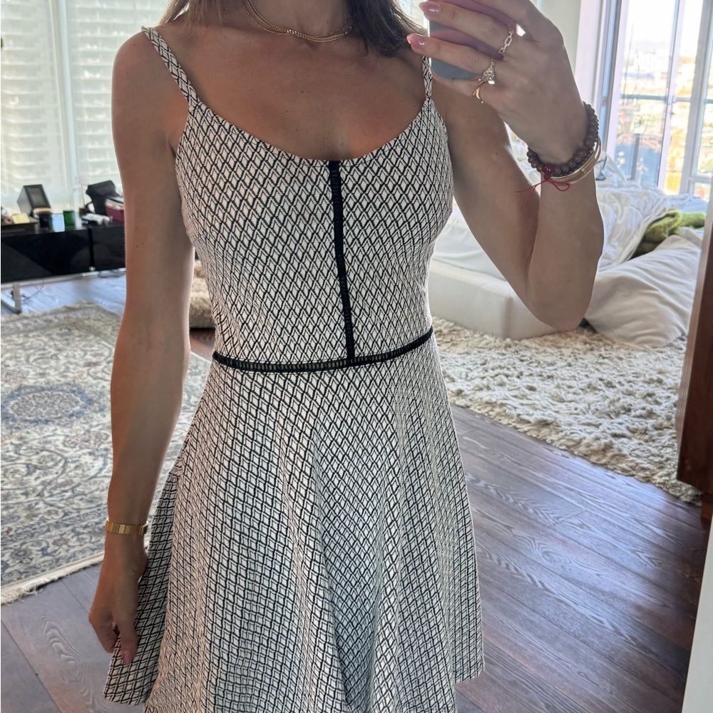 Aqua Black and White Geometric Mini Dress